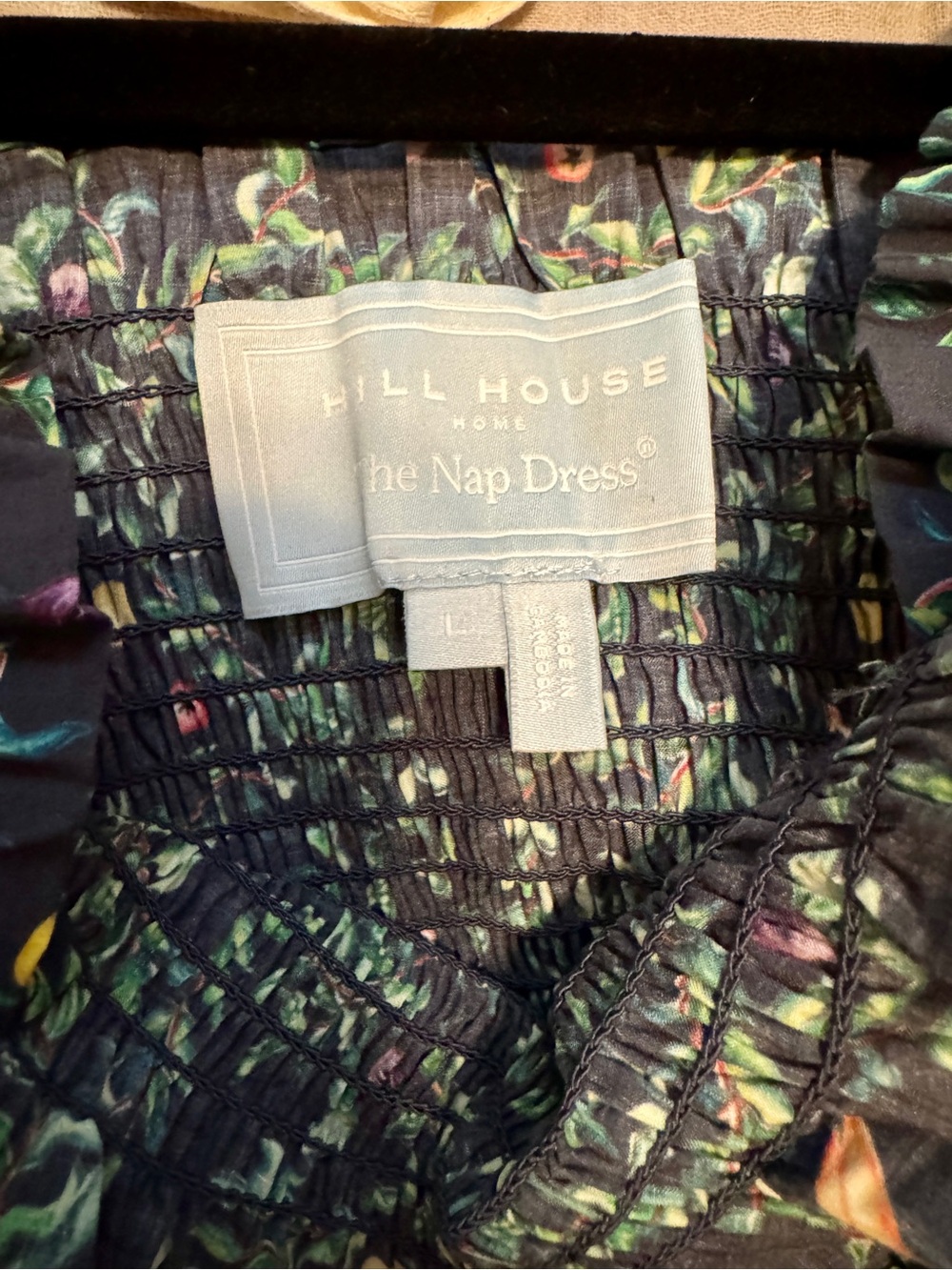 Hill House Navy Floral Smocked Maxi Dress with Yellow & Pink Accents - Picture 2 of 3